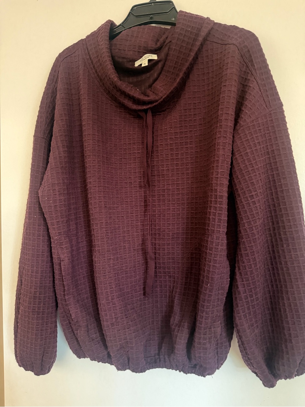 Max Studio Waffle-Knit Cowl Neck Sweater — Plum